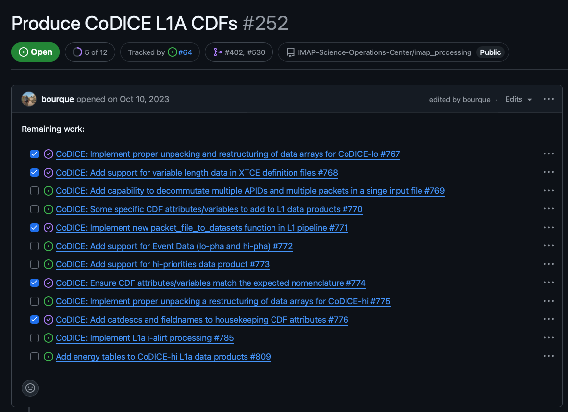 High-level github task with sub-tasks